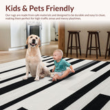 Ultra Soft Area Rug, Non Slip, Stain Resistant, Washable Area Rugs for Living Room, Bedroom, Sophisticated Dual Color Linear Design Smooth Surface Patio Accent Piece(Black)
