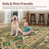 Ultra Soft Area Rug, Non Slip, Stain Resistant, Washable Area Rugs for Living Room, Bedroom, Lively Trellis Design in Greens(Brown)