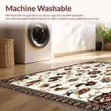 Beige Brown Floral Faux Wool Non Slip(Beige)