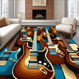 Ultra Soft Area Rug, Non Slip, Stain Resistant, Washable Area Rugs for Living Room, Bedroom, Modern Graphic Bass Guitar Imagery(Brown)