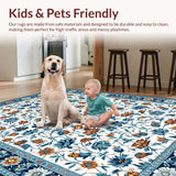 Ultra Soft Area Rug, Non Slip, Stain Resistant, Washable Area Rugs for Living Room, Bedroom, Delicate Daisy Print in Soft Colors(White)