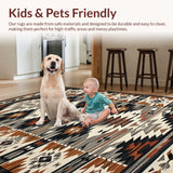 Ultra Soft Area Rug, Non Slip, Stain Resistant, Washable Area Rugs for Living Room, Bedroom, Unique Tiled Tribal Aesthetic(Brown)