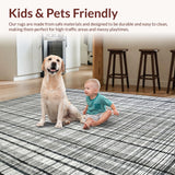 Ultra Soft Area Rug, Non Slip, Stain Resistant, Washable Area Rugs for Living Room, Bedroom, Linear Ascent Black White Layered Carpet(Black)