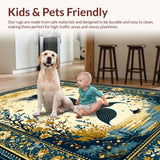 Ultra Soft Area Rug, Non Slip, Stain Resistant, Washable Area Rugs for Living Room, Bedroom, Rustic Ocean Wave Motif(Gold)