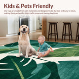 Ultra Soft Area Rug, Non Slip, Stain Resistant, Washable Area Rugs for Living Room, Bedroom, Mid Century Abstract Leaf Motif(Green)