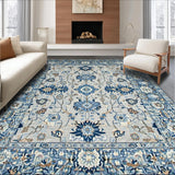 Ultra Soft Area Rug, Non Slip, Stain Resistant, Washable Area Rugs for Living Room, Bedroom, Earthy Toned Soft Botanical Motif(Blue)