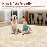 Ultra Soft Area Rug, Non Slip, Stain Resistant, Washable Area Rugs for Living Room, Bedroom, Vintage Farmhouse Elegant Neutral With Low Profile Design(Beige)