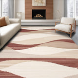Ultra Soft Area Rug, Non Slip, Stain Resistant, Washable Area Rugs for Living Room, Bedroom, Classic Wave Round Beige/Burgundy(Beige)
