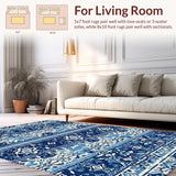 Ultra Soft Area Rug, Non Slip, Stain Resistant, Washable Area Rugs for Living Room, Bedroom, Elegant Blue and White Balcony Carpet(Blue)