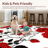 Ultra Soft Area Rug, Non Slip, Stain Resistant, Washable Area Rugs for Living Room, Bedroom, Elegant Abstract Floral Arrangement(Red)