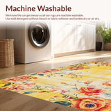 Ultra Soft Area Rug, Non Slip, Stain Resistant, Washable Area Rugs for Living Room, Bedroom, Elegant Warm Tones Floral Design(Yellow)