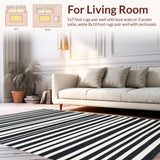 Ultra Soft Area Rug, Non Slip, Stain Resistant, Washable Area Rugs for Living Room, Bedroom, Elegant Linear Contrast with Alternating Dark and Light Stripes(Black)