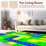 Ultra Soft Area Rug, Non Slip, Stain Resistant, Washable Area Rugs for Living Room, Bedroom, Cheerful Town Scene Layout(Yellow)