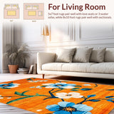 Ultra Soft Area Rug, Non Slip, Stain Resistant, Washable Area Rugs for Living Room, Bedroom, Eclectic Colorful Nature-Inspired Design(Orange)