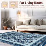 Ultra Soft Area Rug, Non Slip, Stain Resistant, Washable Area Rugs for Living Room, Bedroom, Stylish Woven Area with Geometric and Silver Floral Motifs(Blue)