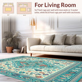 Ultra Soft Area Rug, Non Slip, Stain Resistant, Washable Area Rugs for Living Room, Bedroom, Boho Turquoise & Beige(Blue)