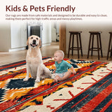 Ultra Soft Area Rug, Non Slip, Stain Resistant, Washable Area Rugs for Living Room, Bedroom, Black Aztec Tribal Living Room Washable Carpet(Red)