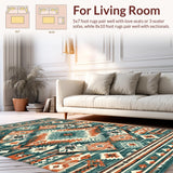 Ultra Soft Area Rug, Non Slip, Stain Resistant, Washable Area Rugs for Living Room, Bedroom, Geometric Teal and Red Fusion(Orange)