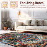 Ultra Soft Area Rug, Non Slip, Stain Resistant, Washable Area Rugs for Living Room, Bedroom, Rustic Vibrant Floral Design(Blue)