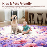 Ultra Soft Area Rug, Non Slip, Stain Resistant, Washable Area Rugs for Living Room, Bedroom, Charming Spring Floral Accents(Purple)