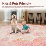 Ultra Soft Area Rug, Non Slip, Stain Resistant, Washable Area Rugs for Living Room, Bedroom, Delicate Floral Watercolor Vibes(Pink)