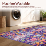 Ultra Soft Area Rug, Non Slip, Stain Resistant, Washable Area Rugs for Living Room, Bedroom, Playful Vintage Trellis Effect(Purple)