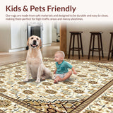 Ultra Soft Area Rug, Non Slip, Stain Resistant, Washable Area Rugs for Living Room, Bedroom, Tan Checkered Boho Rug(Beige)