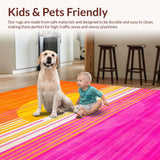 Ultra Soft Area Rug, Non Slip, Stain Resistant, Washable Area Rugs for Living Room, Bedroom, Colorful Playful Circular Design(Orange)