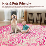 Ultra Soft Area Rug, Non Slip, Stain Resistant, Washable Area Rugs for Living Room, Bedroom, Safari Chic Animal Print Delight(Pink)
