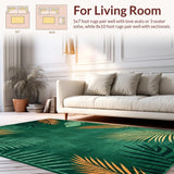 Ultra Soft Area Rug, Non Slip, Stain Resistant, Washable Area Rugs for Living Room, Bedroom, Exotic Palm Motif Elegance(Green)