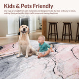 Ultra Soft Area Rug, Non Slip, Stain Resistant, Washable Area Rugs for Living Room, Bedroom, Sophisticated Abstract Geometry in Pastels(Pink)