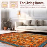 Ultra Soft Area Rug, Non Slip, Stain Resistant, Washable Area Rugs for Living Room, Bedroom, Funky Ethnic Orange Patterned Mat(Orange)