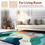 Ultra Soft Area Rug, Non Slip, Stain Resistant, Washable Area Rugs for Living Room, Bedroom, Nautical Shoreline Runner Rug with Seafoam Wave Designs and Coral Reef Details(Blue)