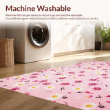 Ultra Soft Area Rug, Non Slip, Stain Resistant, Washable Area Rugs for Living Room, Bedroom, Elegant Floral Contemporary Style(Pink)