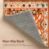 Ultra Soft Area Rug, Non Slip, Stain Resistant, Washable Area Rugs for Living Room, Bedroom, Rustic Vibrant Floral Motif(Orange)
