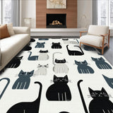 Ultra Soft Area Rug, Non Slip, Stain Resistant, Washable Area Rugs for Living Room, Bedroom, Cute Gray Cat Illustration Style(Black)