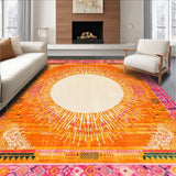 Ultra Soft Area Rug, Non Slip, Stain Resistant, Washable Area Rugs for Living Room, Bedroom, Intricate Sunbeam Inspired Artwork(Orange)