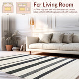 Braided Stripe Black White Farmhouse Style Reversible(Beige)