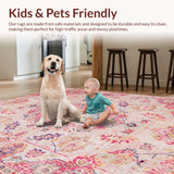 Ultra Soft Area Rug, Non Slip, Stain Resistant, Washable Area Rugs for Living Room, Bedroom, Rustic Textured Damask Style(Pink)