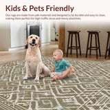 Ultra Soft Area Rug, Non Slip, Stain Resistant, Washable Area Rugs for Living Room, Bedroom, Stylish Tan Tiled Pattern Rug(Brown)
