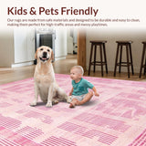 Ultra Soft Area Rug, Non Slip, Stain Resistant, Washable Area Rugs for Living Room, Bedroom, Sophisticated Light Pink Linear Art(Pink)
