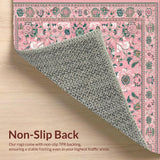 Ultra Soft Area Rug, Non Slip, Stain Resistant, Washable Area Rugs for Living Room, Bedroom, Whimsical Floral Boho Elegance(Pink)