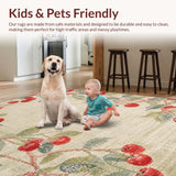 Ultra Soft Area Rug, Non Slip, Stain Resistant, Washable Area Rugs for Living Room, Bedroom, Fruit Inspired Coquette Bow Rug with Cherry Sprigs and Elegant Pink Highlights(Beige)