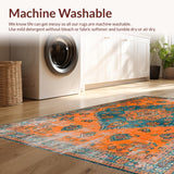 Ultra Soft Area Rug, Non Slip, Stain Resistant, Washable Area Rugs for Living Room, Bedroom, Minimalist Medallion Tiled Aesthetics(Orange)