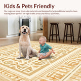 Ultra Soft Area Rug, Non Slip, Stain Resistant, Washable Area Rugs for Living Room, Bedroom, Earth Tone Harmony Geometric Chic Indoor Area(Beige)