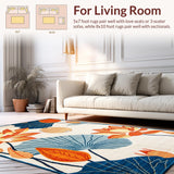 Ultra Soft Area Rug, Non Slip, Stain Resistant, Washable Area Rugs for Living Room, Bedroom, Elegant Colorful Leaf Pattern(Orange)