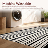 Ultra Soft Area Rug, Non Slip, Stain Resistant, Washable Area Rugs for Living Room, Bedroom, Black and White Striped Rug, Modern Design(Black)