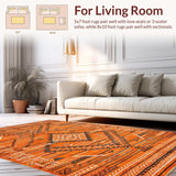 Ultra Soft Area Rug, Non Slip, Stain Resistant, Washable Area Rugs for Living Room, Bedroom, Tribal Orange Geometric Motif(Orange)