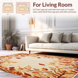 Fallen Leaves Circular Area in Earthy Shades and Floral(Beige)