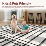 Ultra Soft Area Rug, Non Slip, Stain Resistant, Washable Area Rugs for Living Room, Bedroom, Modern Abstract Linear Weave Rug Featuring Black and White Intersecting Stripes(Gray)